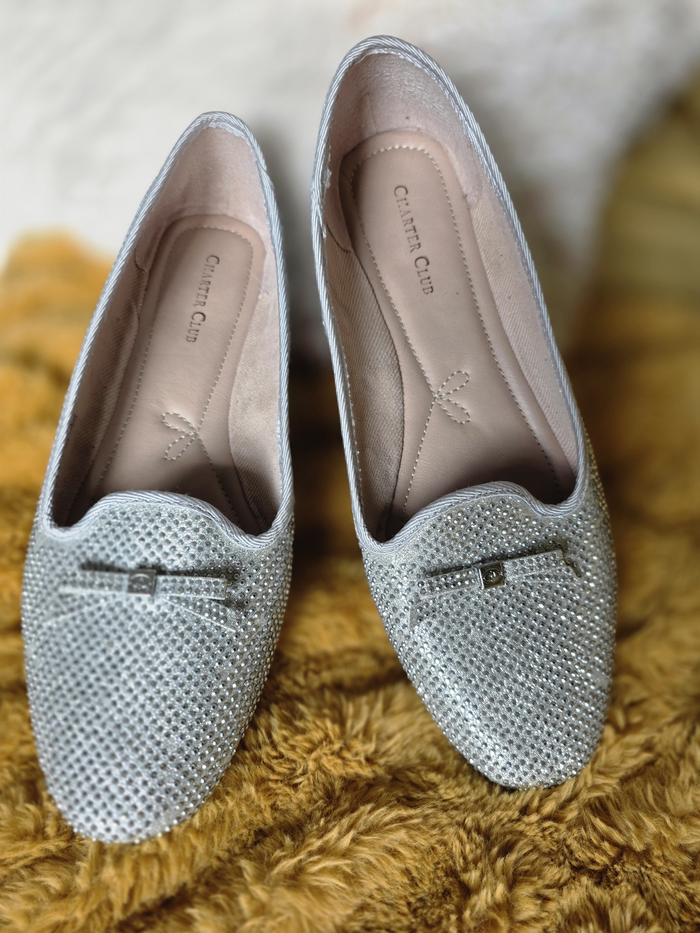 Charter Club Silver Rhinestone-Embellished Ballet Flats Loafers